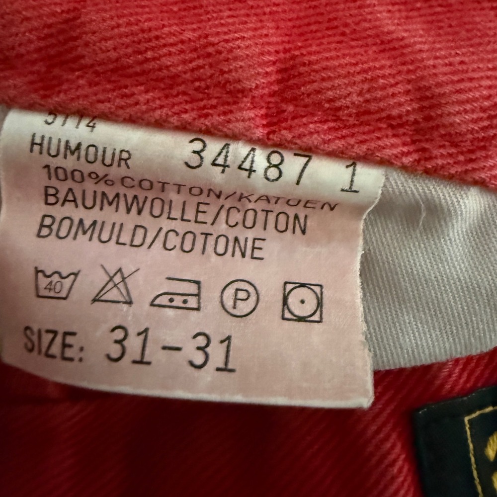 Vintage Lee Gossip Humour Jeans 31 Red High Rise Straight Leg European 90s - Picture 5 of 9